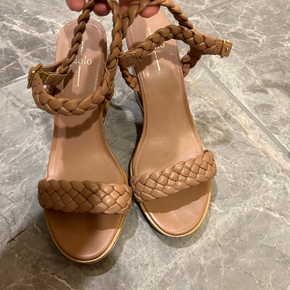Paolo Tan Braided Sandals with Wedge Heel